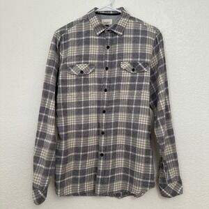 Civil Society Mens Small Gray Plaid Flannel Button Down Shirt Long Sleeve Cotton